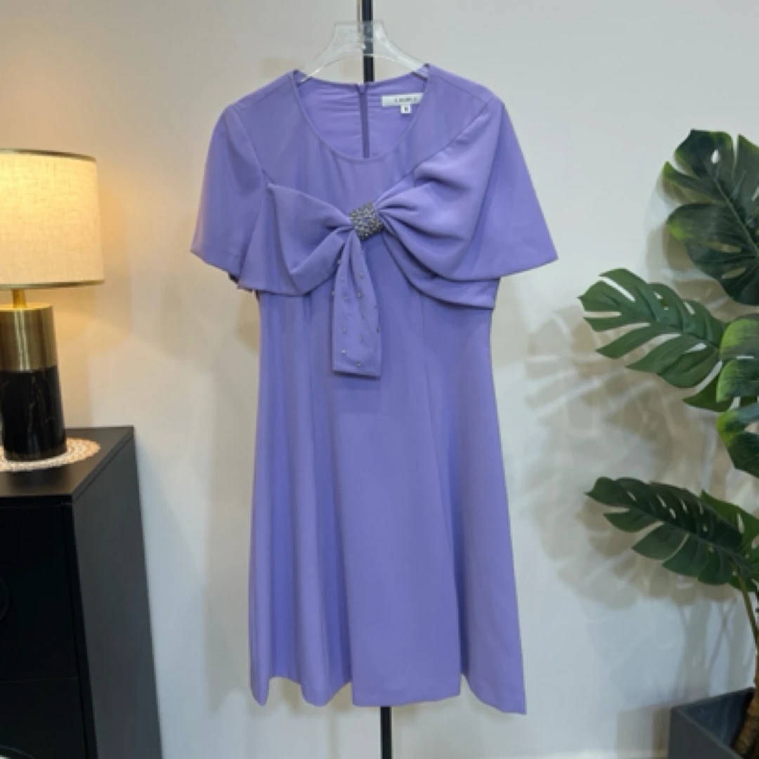 彬彬家新款粉色甜美优雅蝴蝶结中长连衣裙夏季095