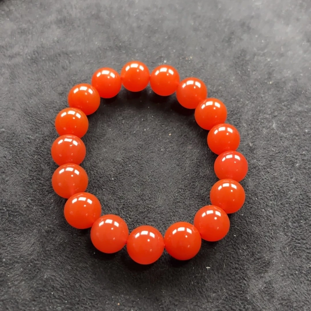 南红玛瑙11+手串无裂柿子红未镶嵌