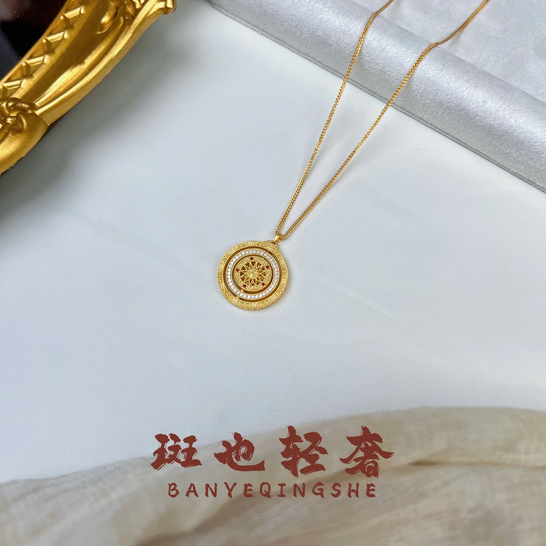 坠链均925银 【斑也正品】时来运转三环旋转项链 古法金工艺