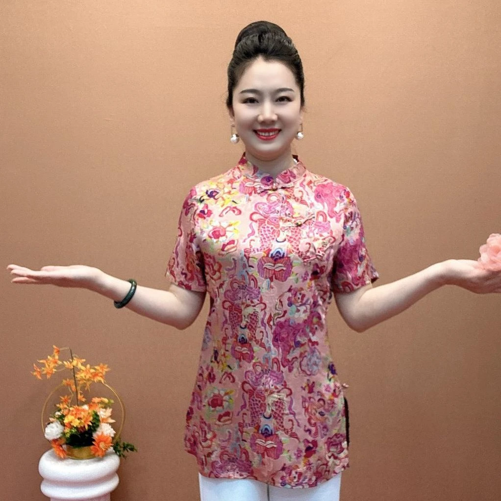 复古盘扣人丝面料新中式国风女2025年夏季新款时尚洋气上衣