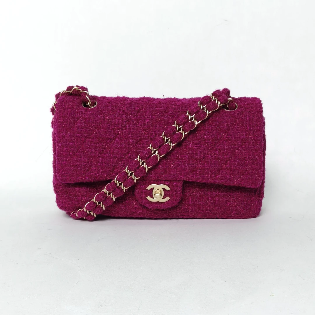 99新 Chanel/香奈儿 【双双】CF 口盖包中号 25.5cm紫色毛呢13开