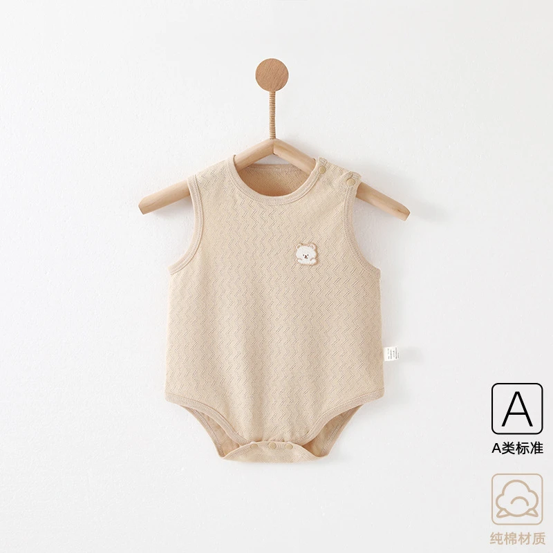 新生儿衣服夏季纯棉超薄网眼轻薄透气无袖宝宝包屁衣男女哈衣