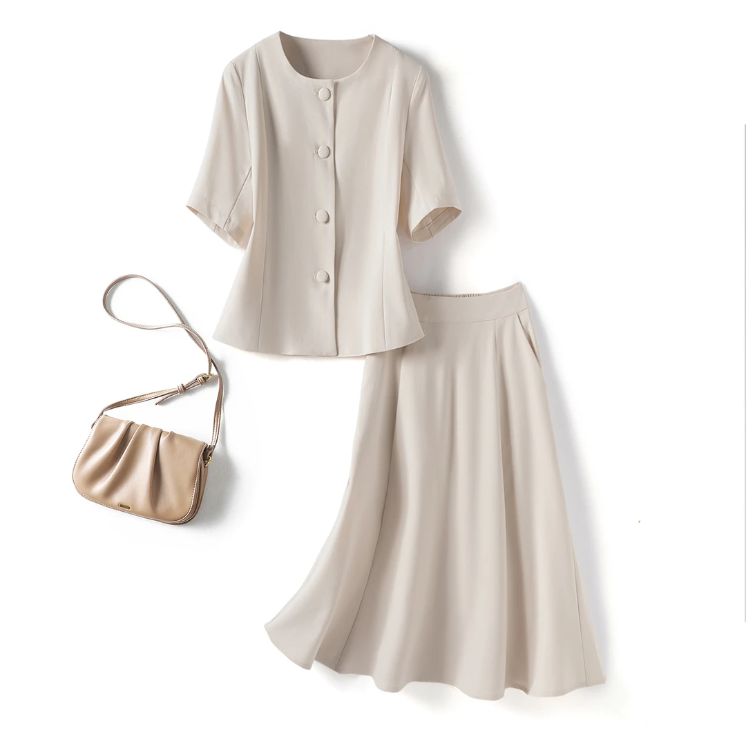 气质高级感小香风套装女夏季薄款通勤显瘦法式收腰鱼尾裙两件套