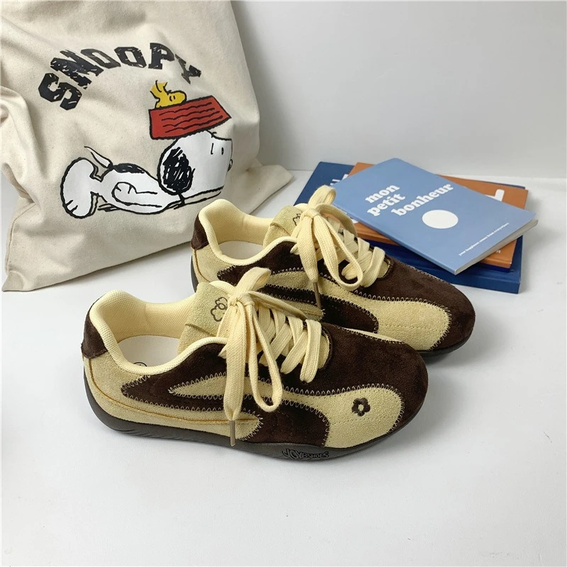 黄棕拼色阿甘德训鞋女2025秋季新款软底舒适轻便小众百搭赛车鞋潮