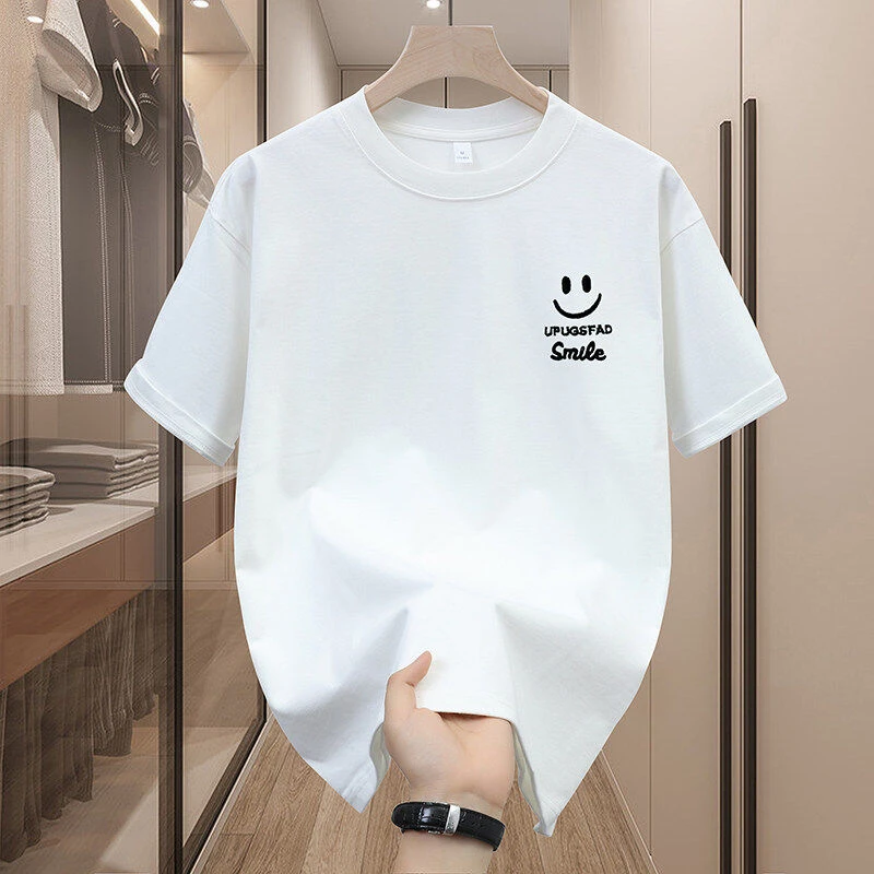 百搭韩版潮流休闲笑脸水洗短袖上衣夏季情侣白色国潮风T恤104
