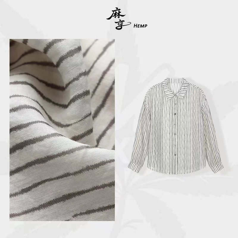 麻享【光影间隙】港风竖条纹翻领莨麻长袖衬衫休闲春复古FSY50866