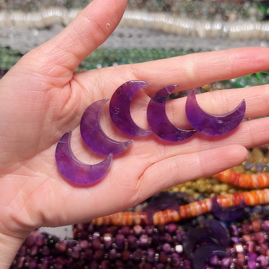 玛瑙/玉髓足银镶嵌珠宝半成品T283浓郁紫水晶月亮吊坠