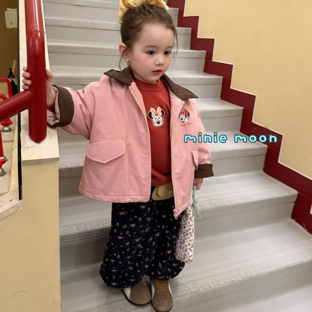 小月亮2025秋冬新款韩版女童小童洋气翻领外套红色毛衣休闲碎花裤