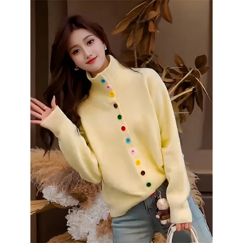 设计感洋气独特别致高领长袖针织上衣女2024年新款韩系超好看毛衣