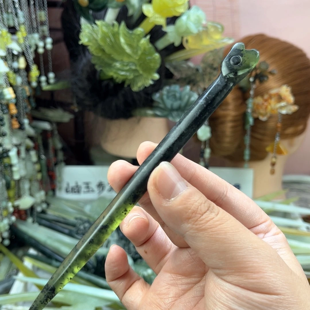 蛇纹石玉发饰未镶嵌默认微瑕岫玉发簪
