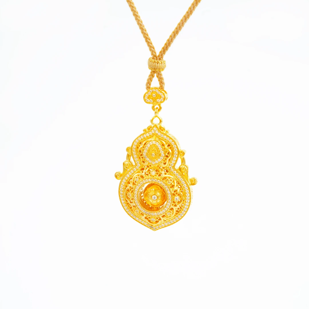 吊坠足银 足银999镂空四美葫芦吊坠镶钻转运珠古风经典精致百搭