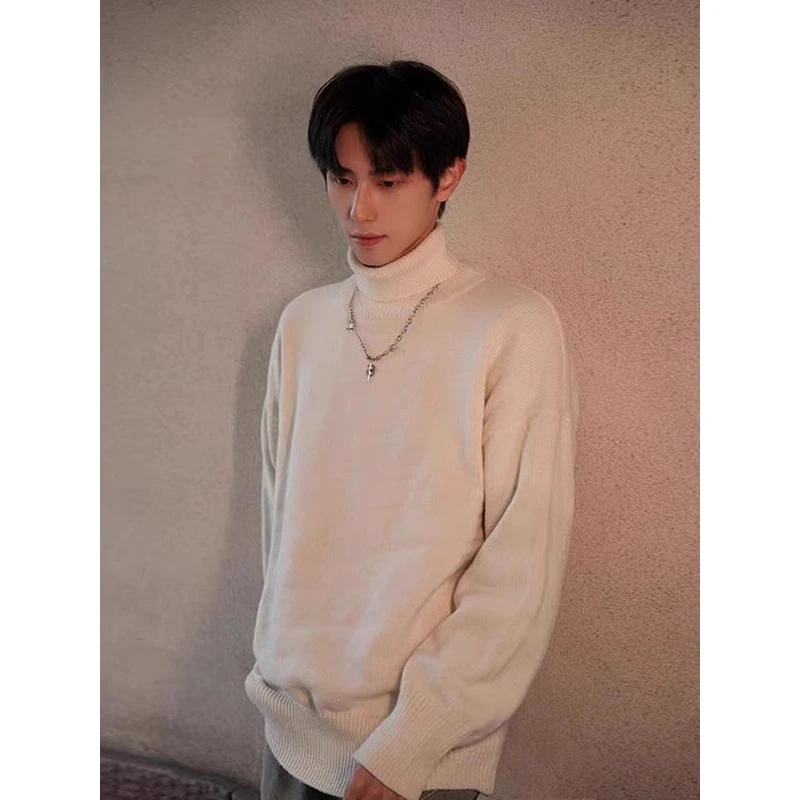 白色内搭高领毛衣男款秋冬季慵懒风高级感cleanfit加绒打底针织衫