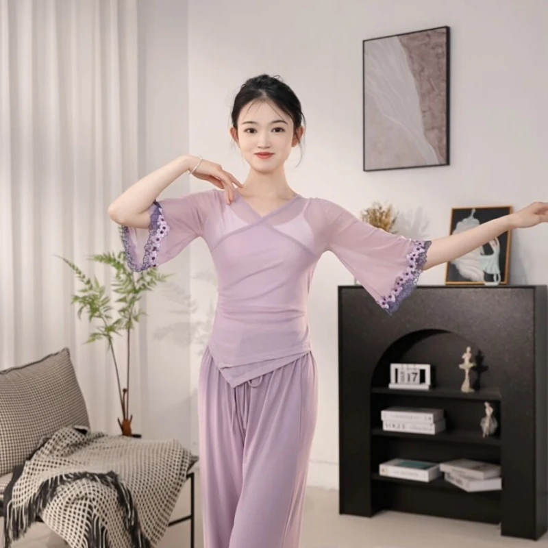 古典舞古风中袖纱衣舞蹈服上衣中国舞民族舞现代舞基础教师练功服