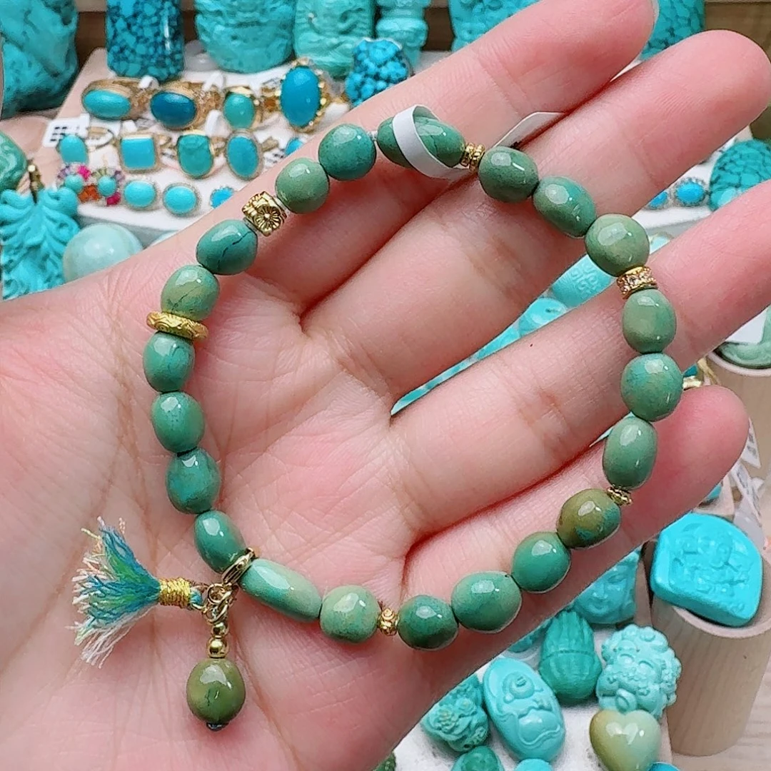 绿松石未镶嵌高瓷绿特色糖豆手串8.8