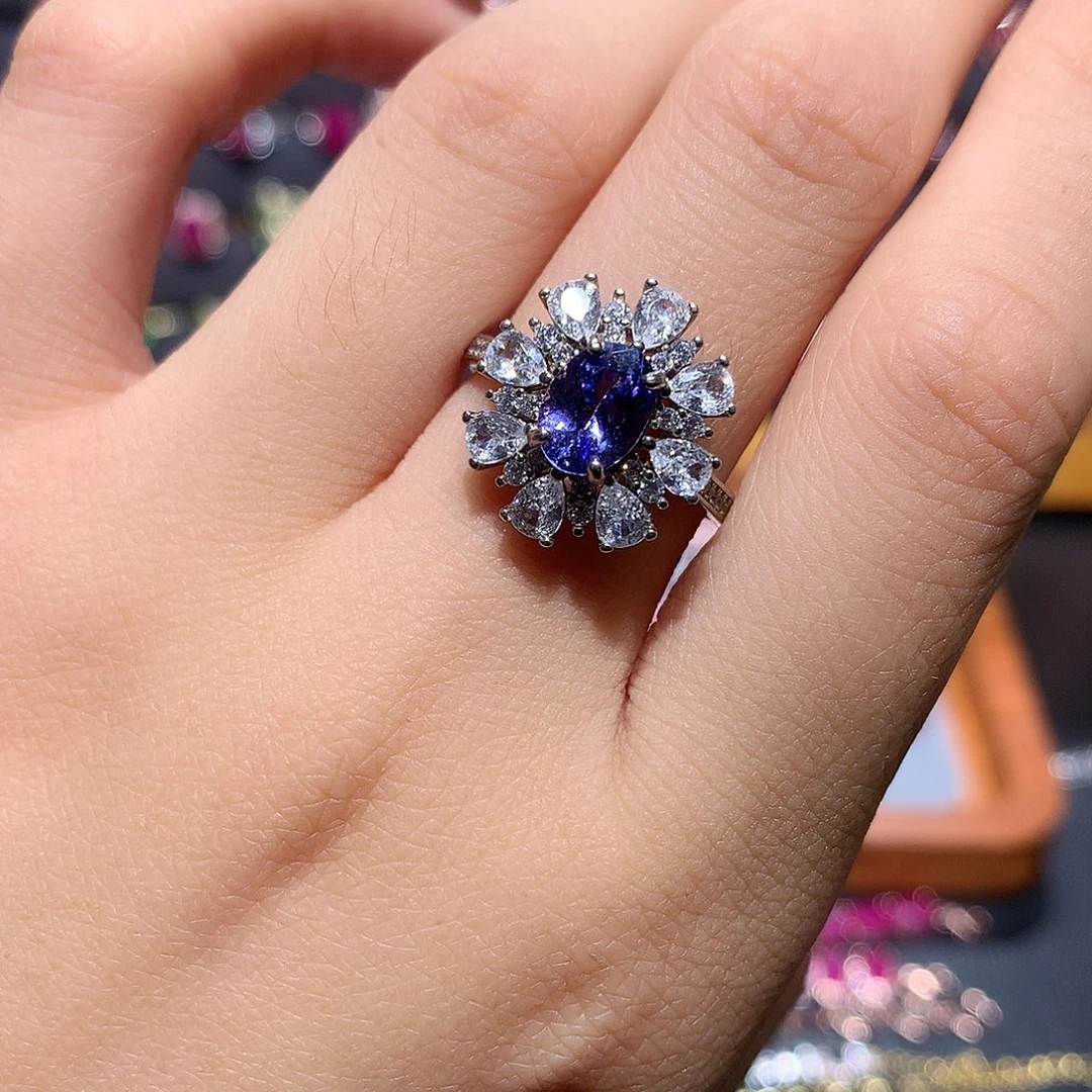 坦桑石银S925镶嵌戒指