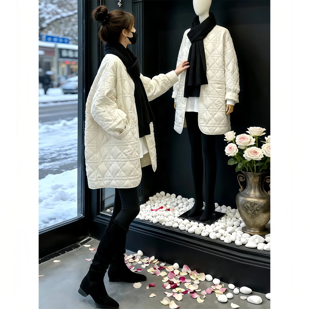 2025冬季新款中长款时尚棉服女士洋气韩系宽松百搭外套高级感女装