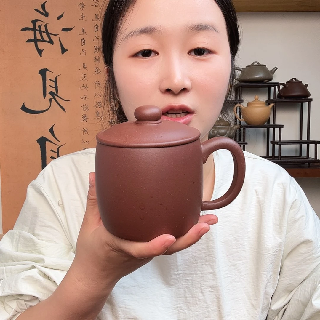 茶杯紫砂伊*微瑕紫砂盖杯底槽青