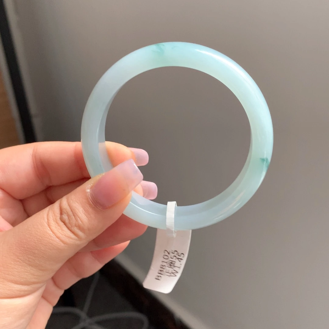 翡翠手镯未镶嵌22 55蓝底绿花意境正圈