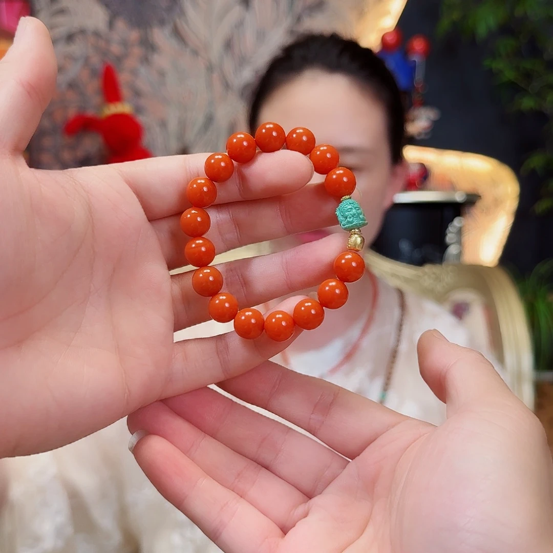 南红玛瑙18K金镶嵌手串手串