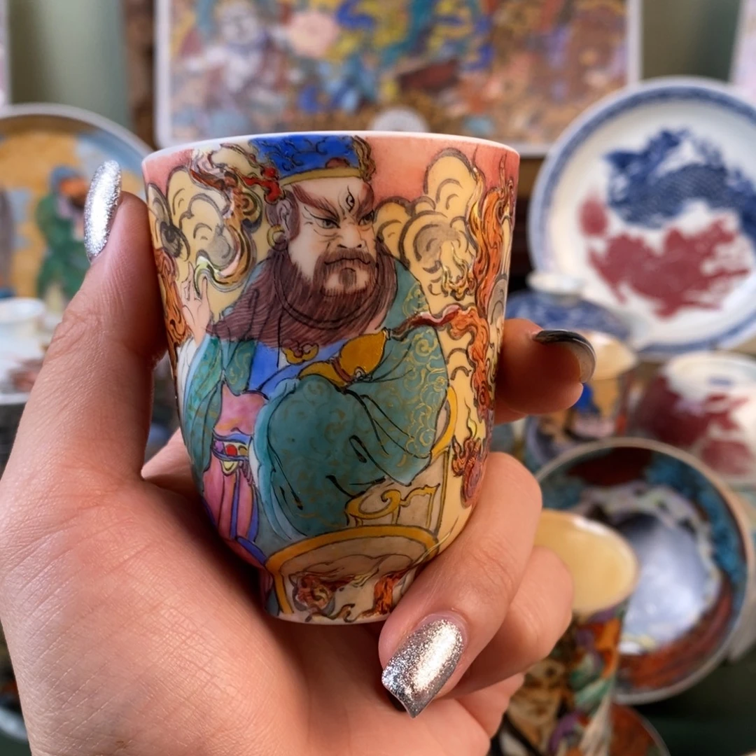 纯手工手绘陶瓷火德星君杯