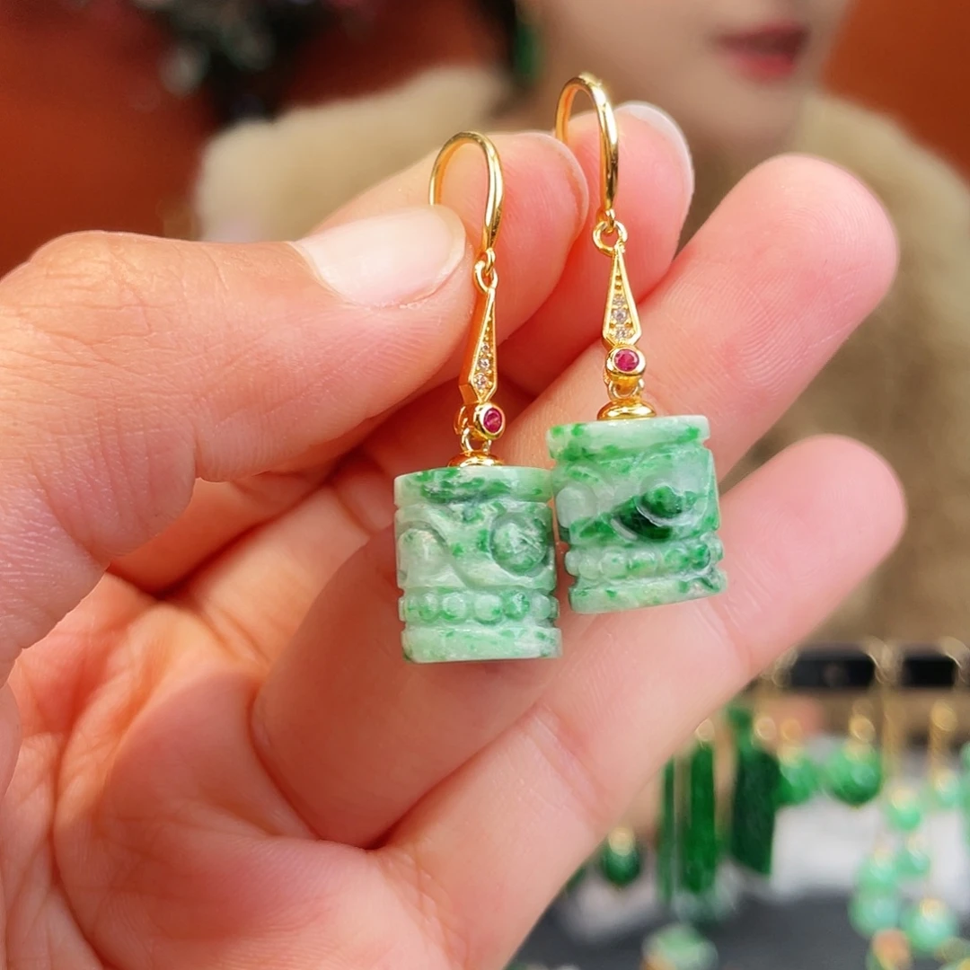 翡翠银S925镶嵌耳饰