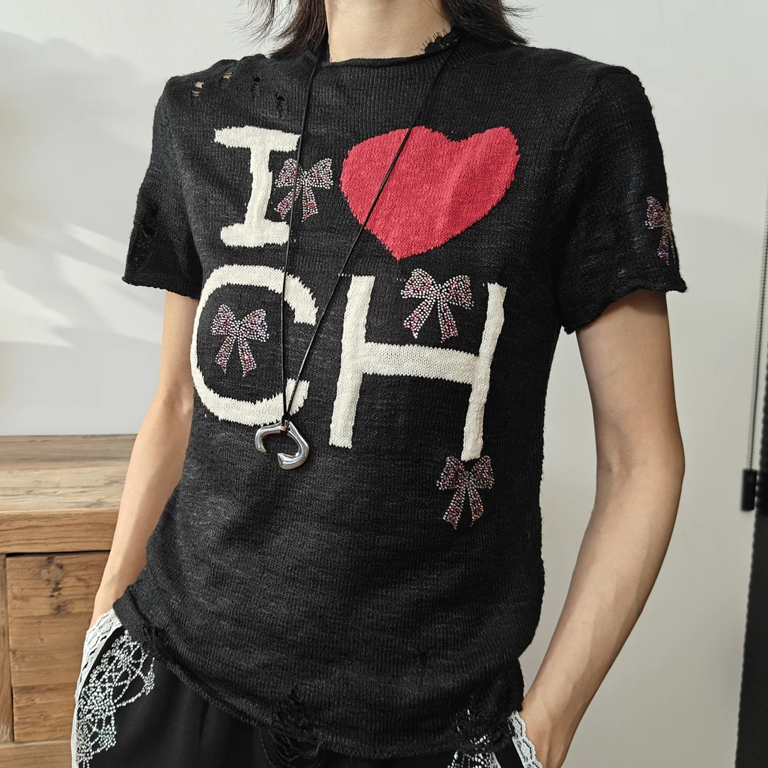 下架-TCH私服烫钻工艺时尚淑女百搭新潮流针织衫女T75A09E5137