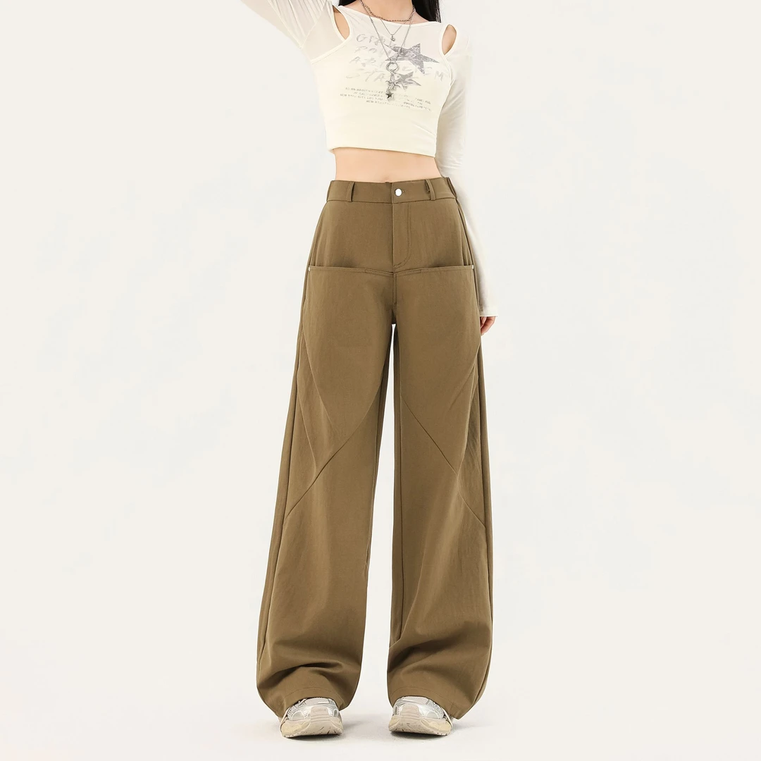 【清货+运险】2025早韩版基础穿搭宽松压褶设计感阔腿直筒长裤