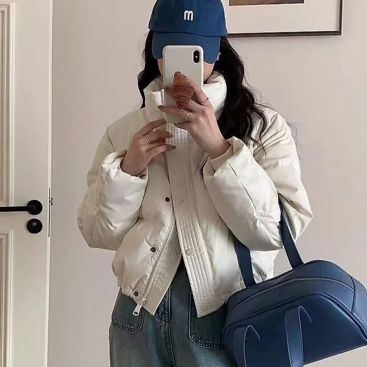 棉服女免洗亮面pu皮2025冬季新款小个子宽松立领面包服潮流外套