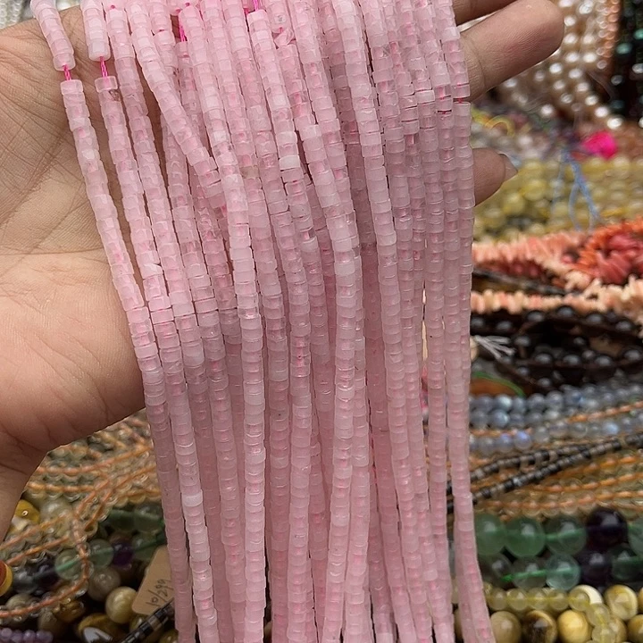 玛瑙/玉髓未镶嵌珠宝半成品一条4/2mm粉晶直切