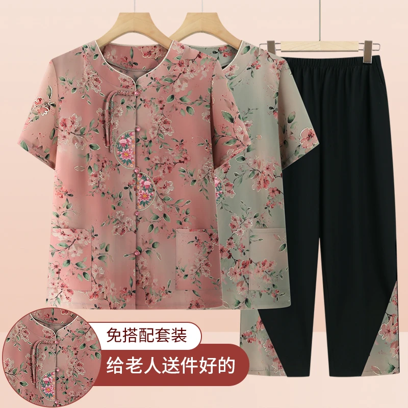 妈妈夏装套装中老年女装时尚洋气短袖奶奶装夏季2025新款t恤衣服
