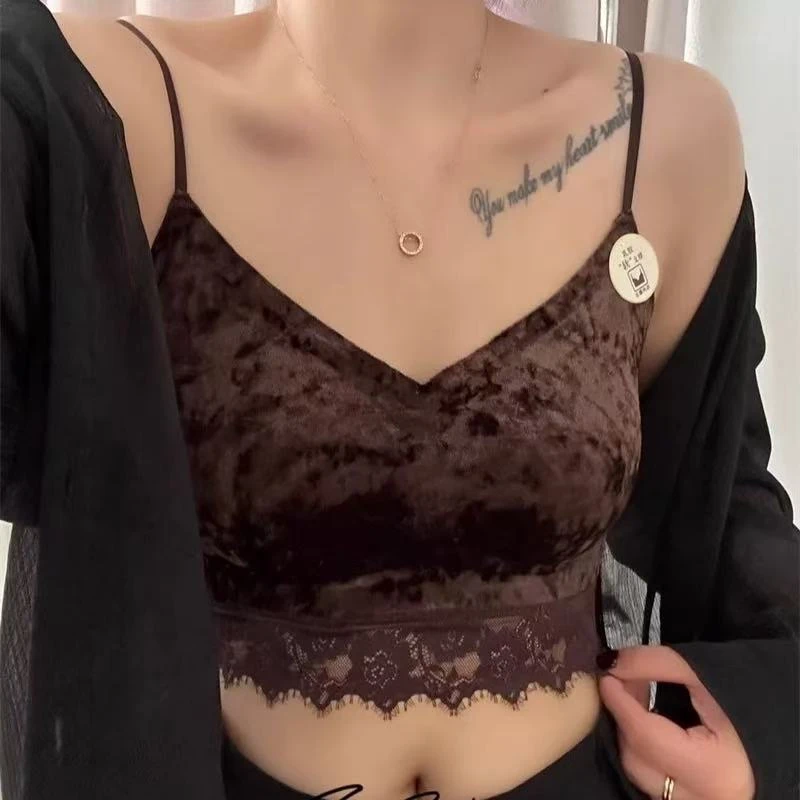 Q2720【特价-占单者限购】贵气时尚重工金丝绒拼接吊带背心11818