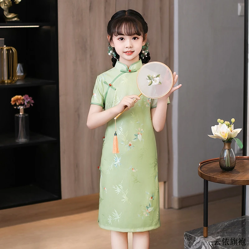 改良新中式儿童洋气2025夏季中大童旗袍小清新女童连衣裙日常可穿
