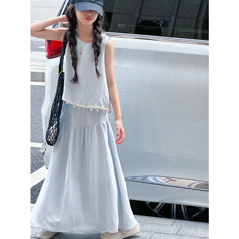 K29235波西米亚风女童背心套装2025新款夏装儿童上衣裙子两件套潮