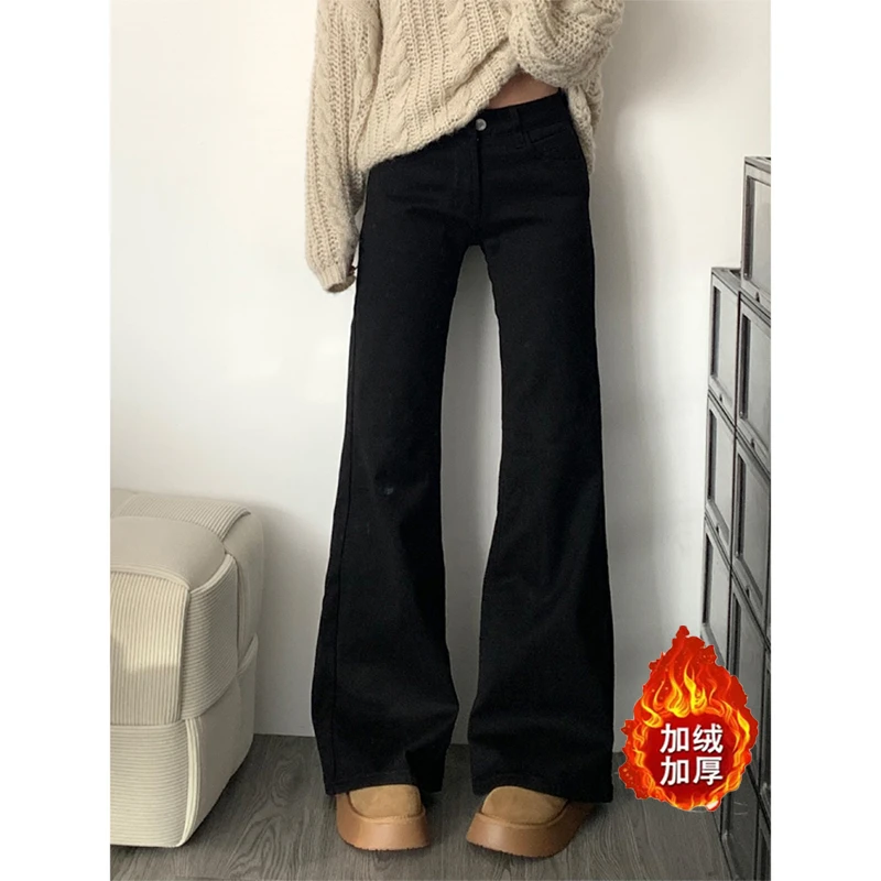 美式黑色微喇叭牛仔裤女冬季2025新款低腰显瘦高级感直筒阔腿裤子