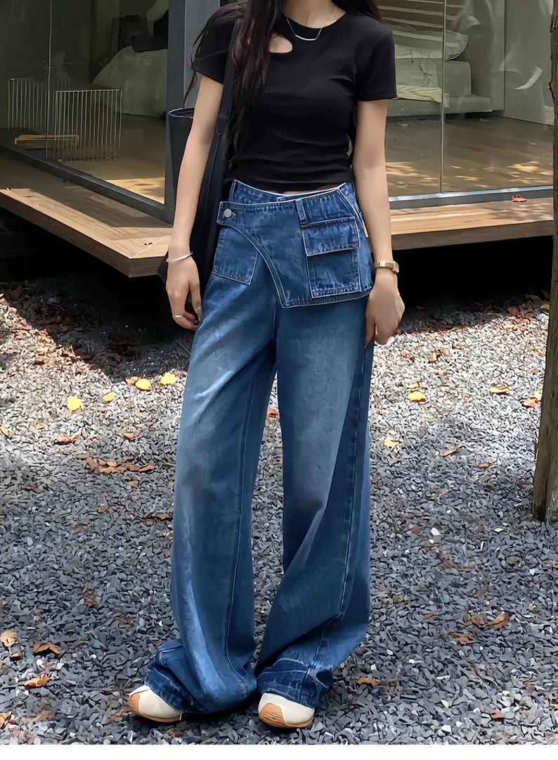 大码阔腿牛仔裤女夏季薄款2025新款胖mm显瘦宽松美式复古直筒裤子