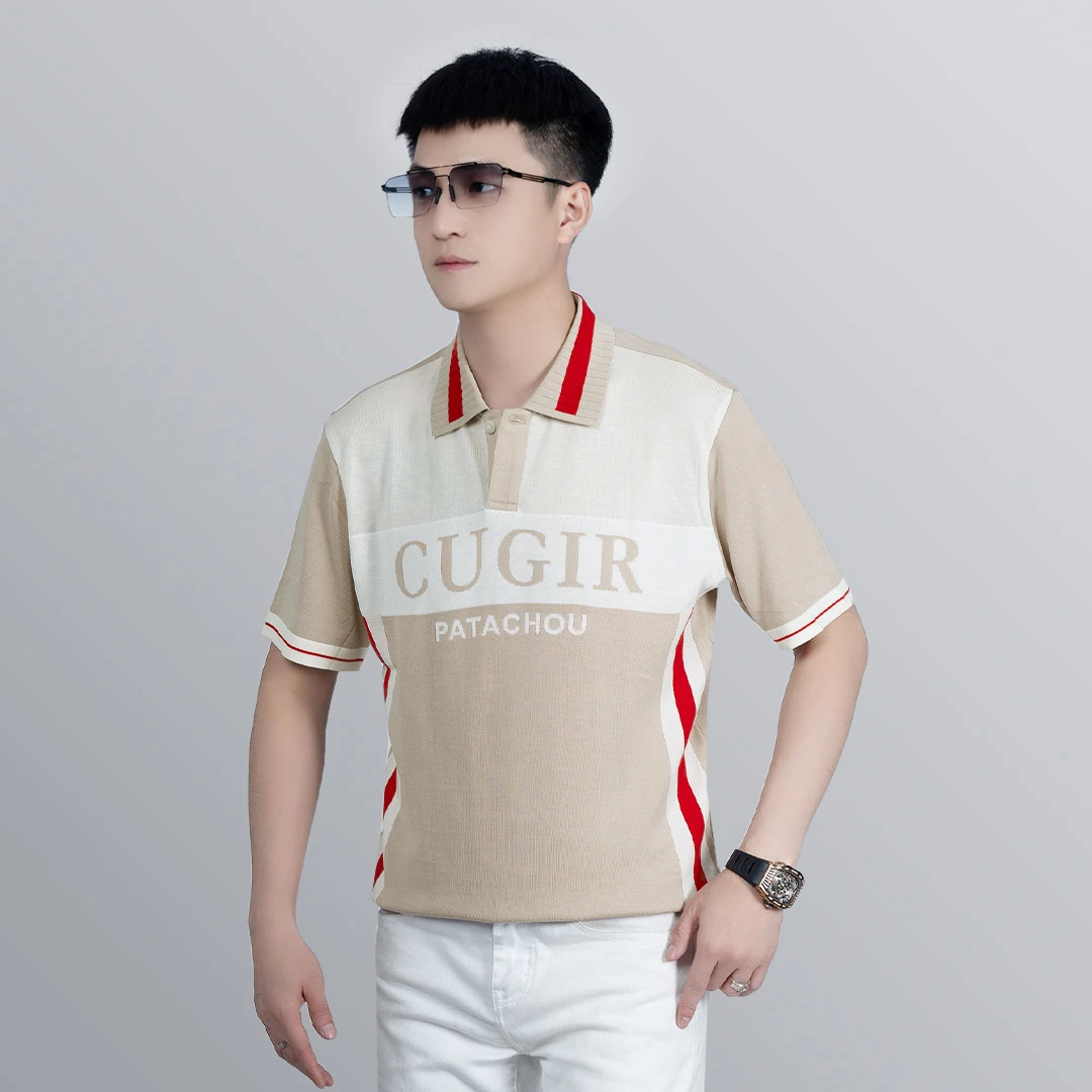 【I.TEX】 夏季轻奢时尚拼色针织POLO衫男潮流百搭休闲修身透气短袖