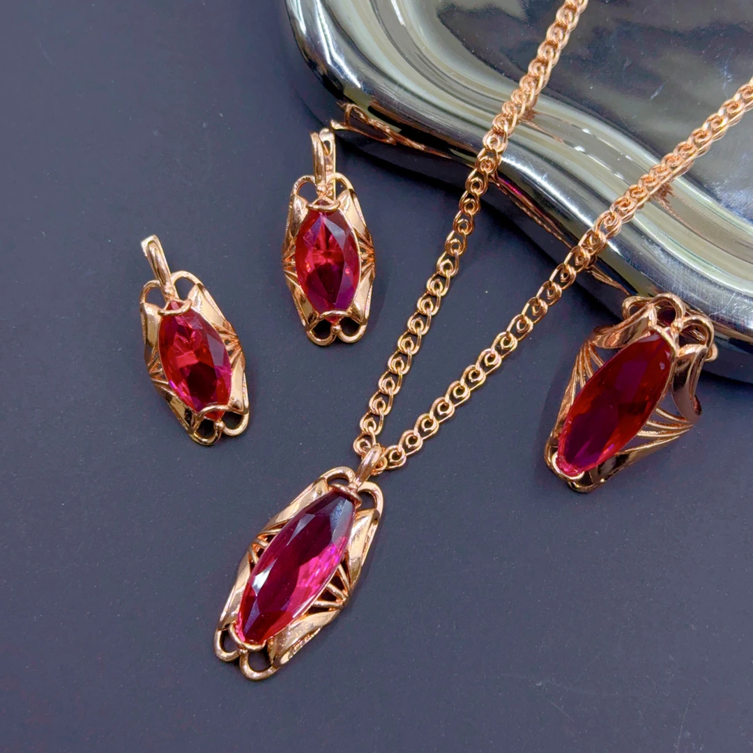 铜合金项链 迪露姿4151经典项链气质轻奢时尚复古红色欧美简约