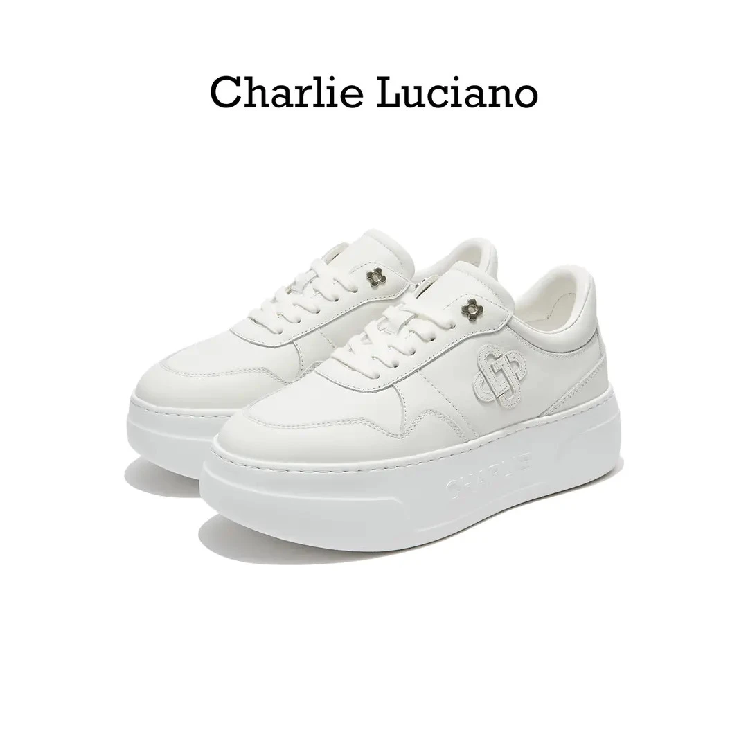 Charlie Luciano标识厚底小白鞋2025新款皮面休闲百搭设计感女鞋