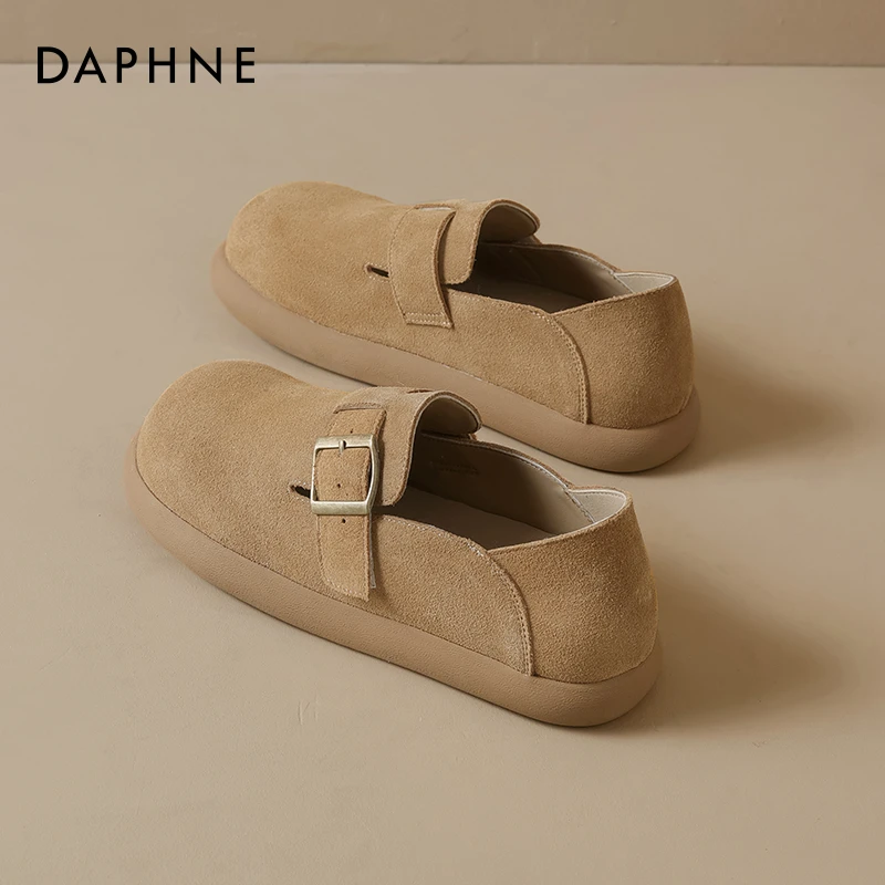 达芙妮真皮勃肯鞋女2025春季新款全包复古软底一脚蹬厚底懒人单鞋