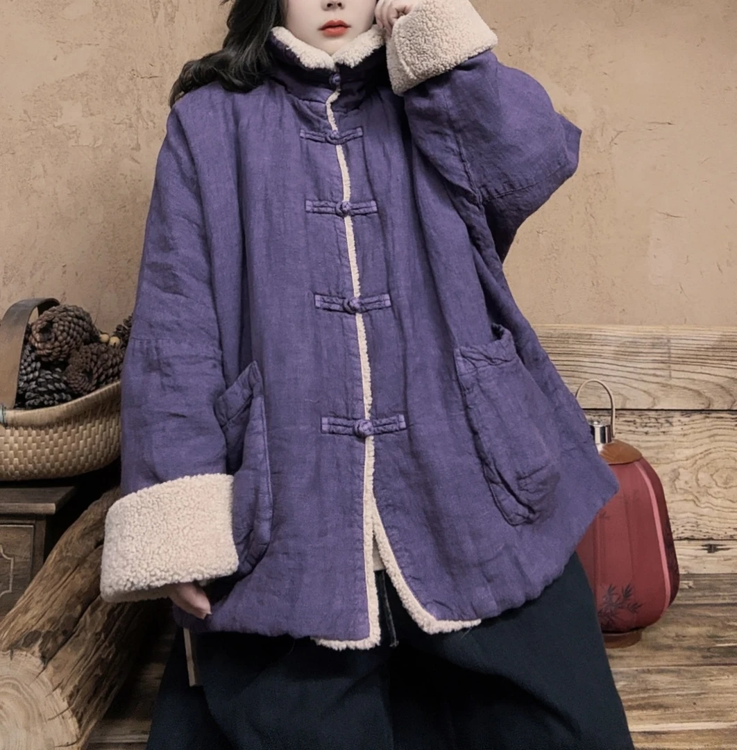 美子原创5351翻领保暖棉服棉衣中国风棉袄加厚（衣长68胸围150）