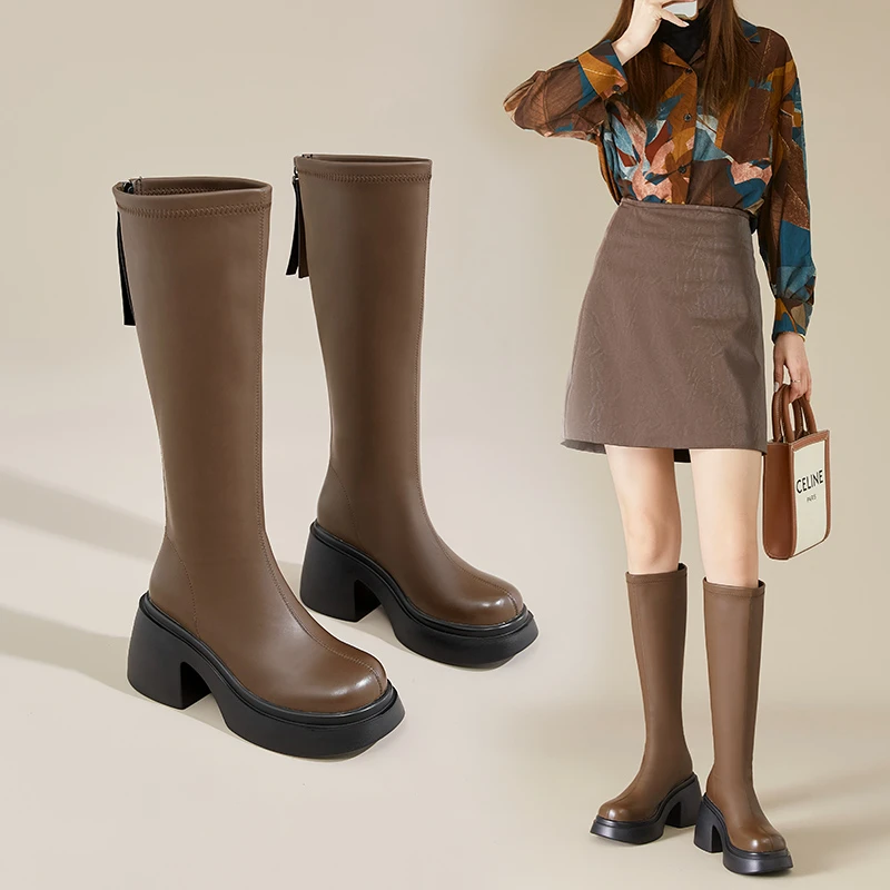 冬季新款显瘦长筒靴小个子骑士靴不过膝厚底增高长靴