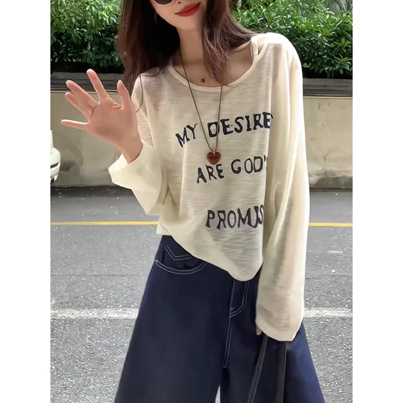 【设计感字母罩衫】小众印花长袖防晒T恤女夏季薄款高级不撞款上衣
