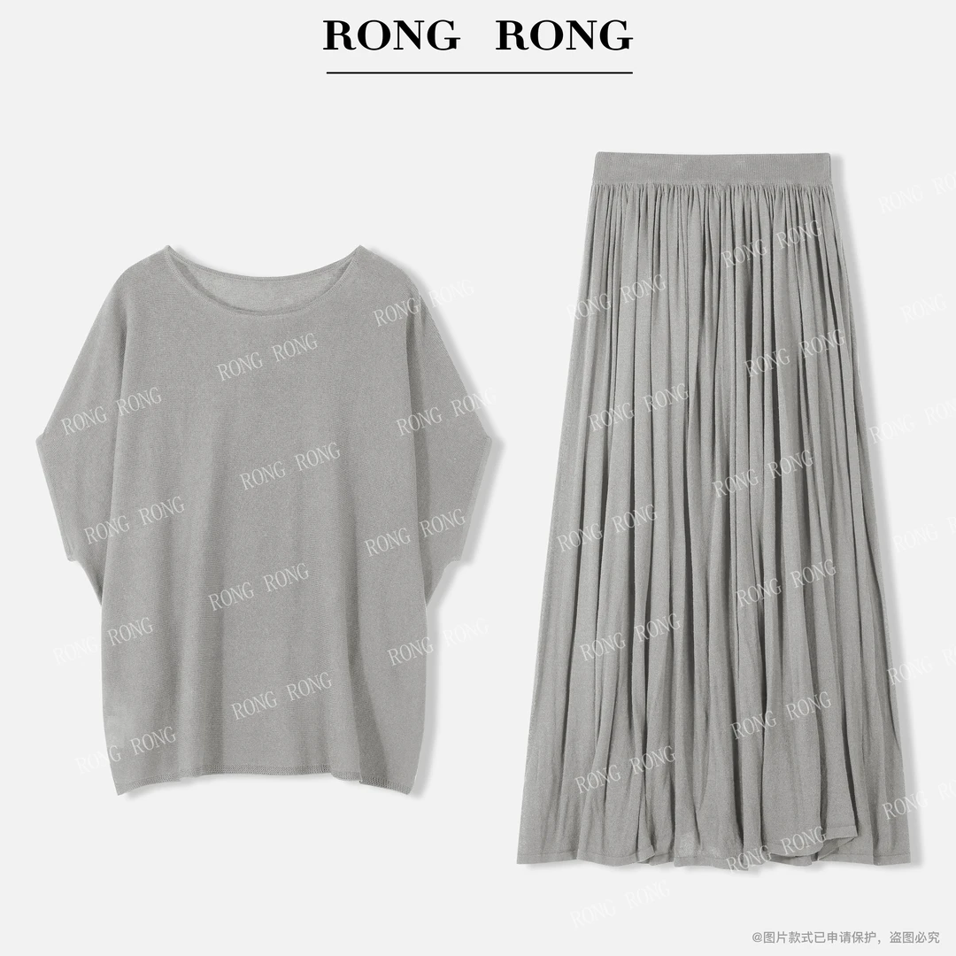 溶溶J【织韵姿夏】RONG 莱赛尔亚麻气质上衣半裙套装C-S210801-2