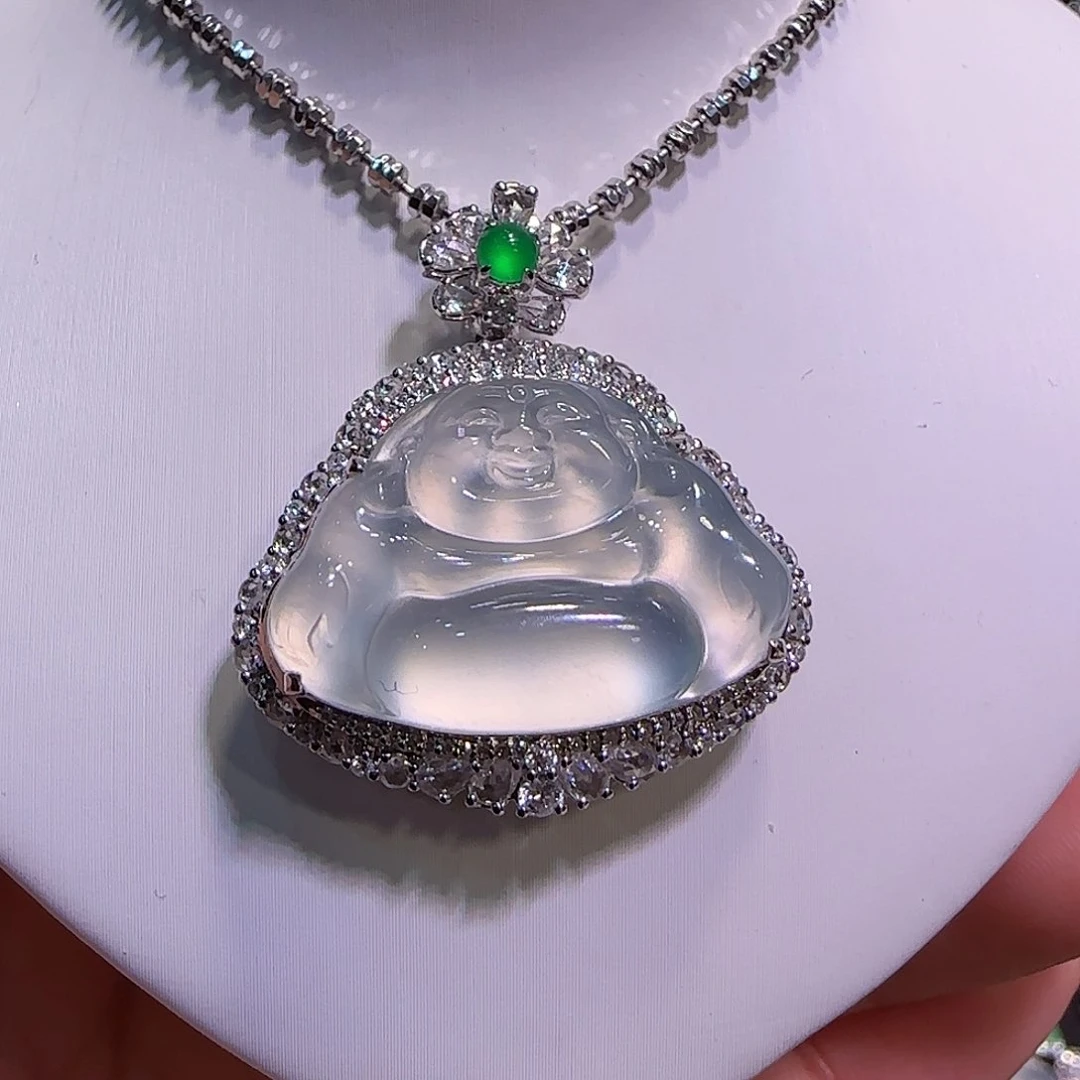 翡翠吊坠(不含链)18K金镶嵌佛公