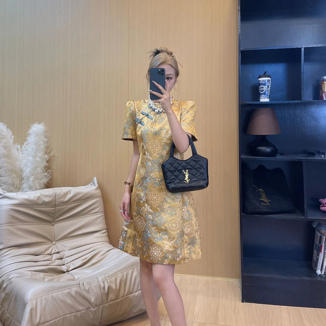 新中式复古国风盘扣旗袍夏季新款高级感洋气气质蓝色时尚中国风