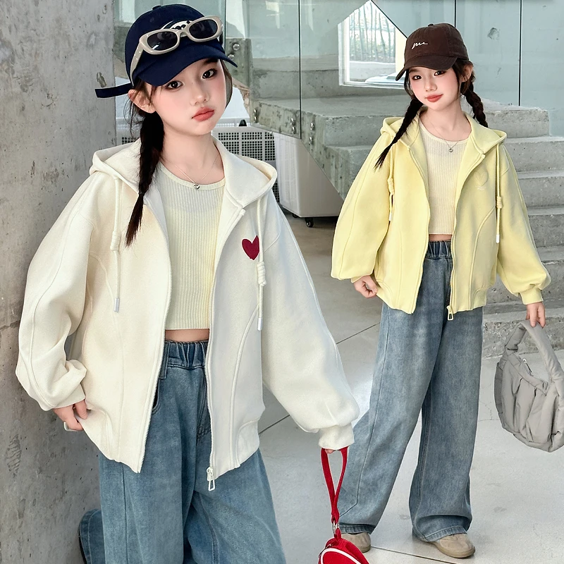 女童春秋新品针织连帽外套洋气儿童百搭时尚秋装女孩韩版拉链衫