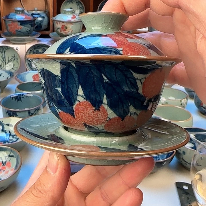 景德镇陶瓷陶瓷杯茶具三才盖碗160毫升礼盒装