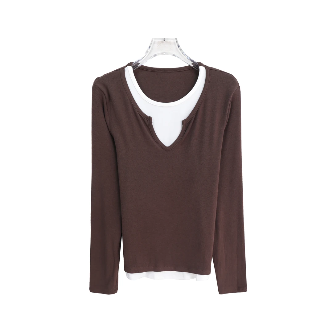 S假两件舒适休闲宽松长袖百搭针织衫X26989