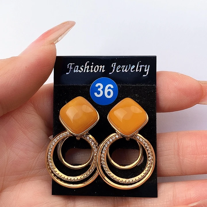 蜜蜡耳饰银S925镶嵌耳饰