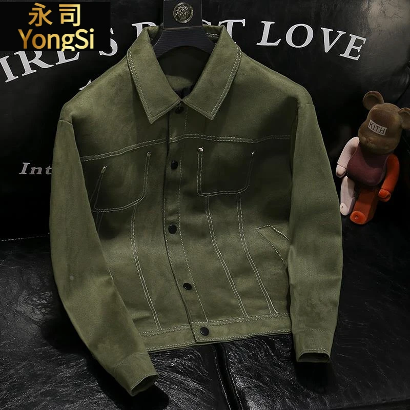 鹿皮绒夹克男痞帅气百搭韩版潮流2025春春秋工装休闲上衣男士外套